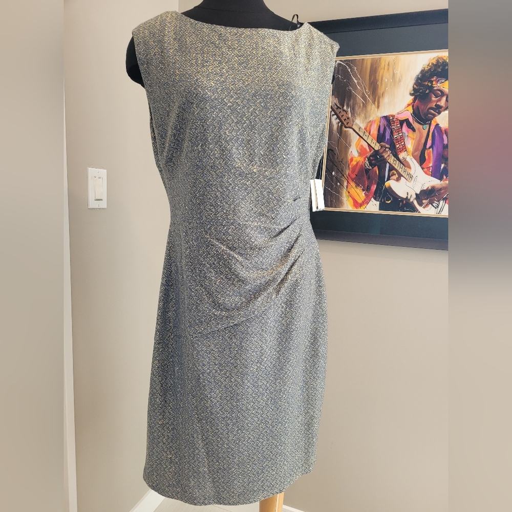 NWT Donna Morgan Blue/Gold Cocktail/ Party/Dressy Sheath Dress Size 14